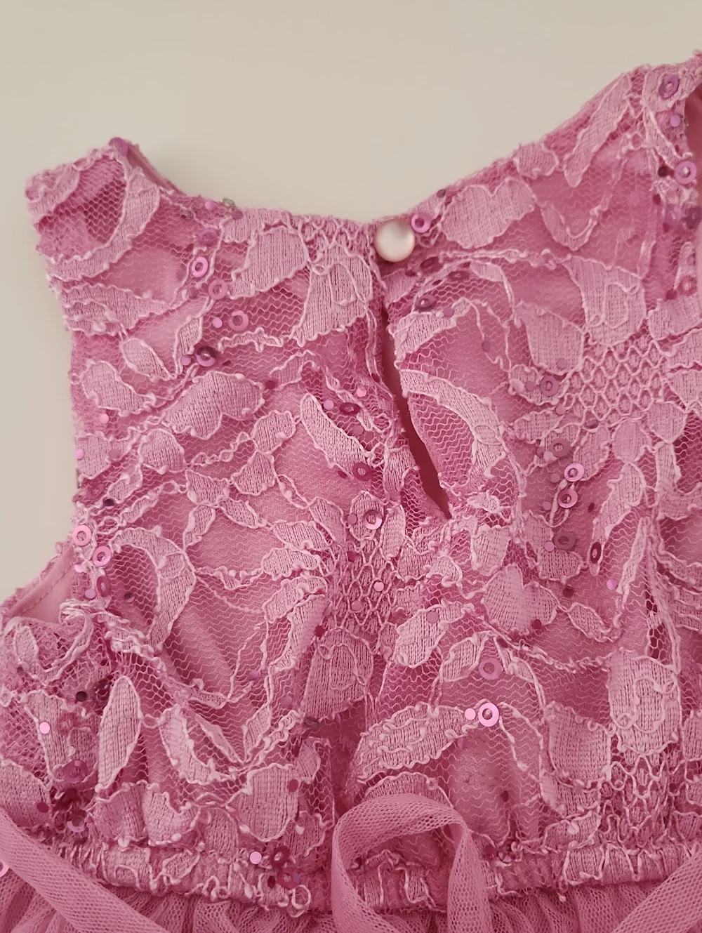 Girls Pink Lace & Tiered Tulle Party Dress